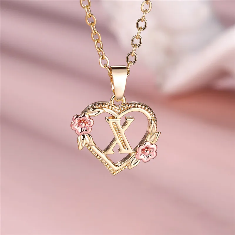 A-Z Letter Flower Pendant Necklace For Women