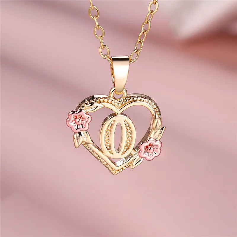 A-Z Letter Flower Pendant Necklace For Women