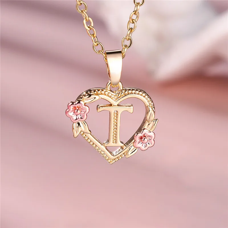 A-Z Letter Flower Pendant Necklace For Women