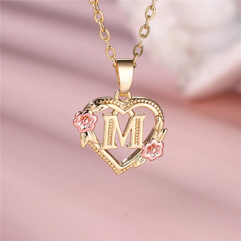 A-Z Letter Flower Pendant Necklace For Women