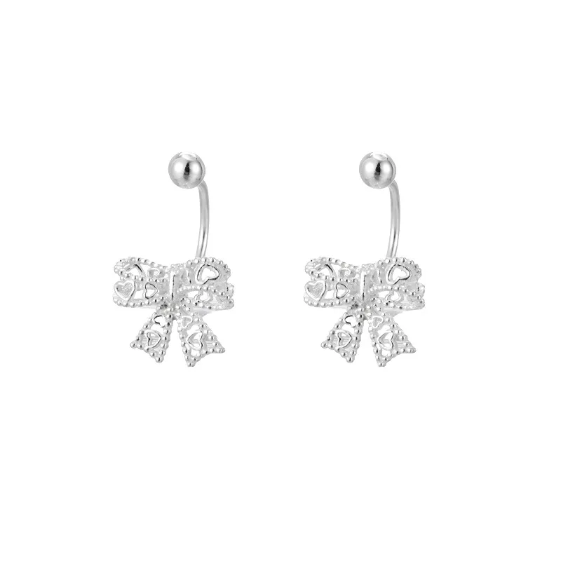 Hollow Bow Screw Buckle Puncture Stud Earrings for Women