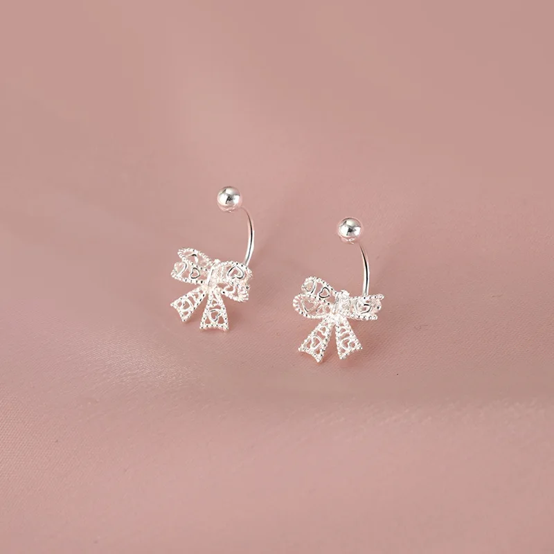 Hollow Bow Screw Buckle Puncture Stud Earrings for Women