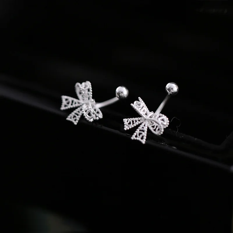 Hollow Bow Screw Buckle Puncture Stud Earrings for Women