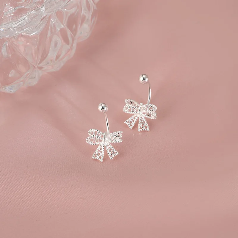 Hollow Bow Screw Buckle Puncture Stud Earrings for Women