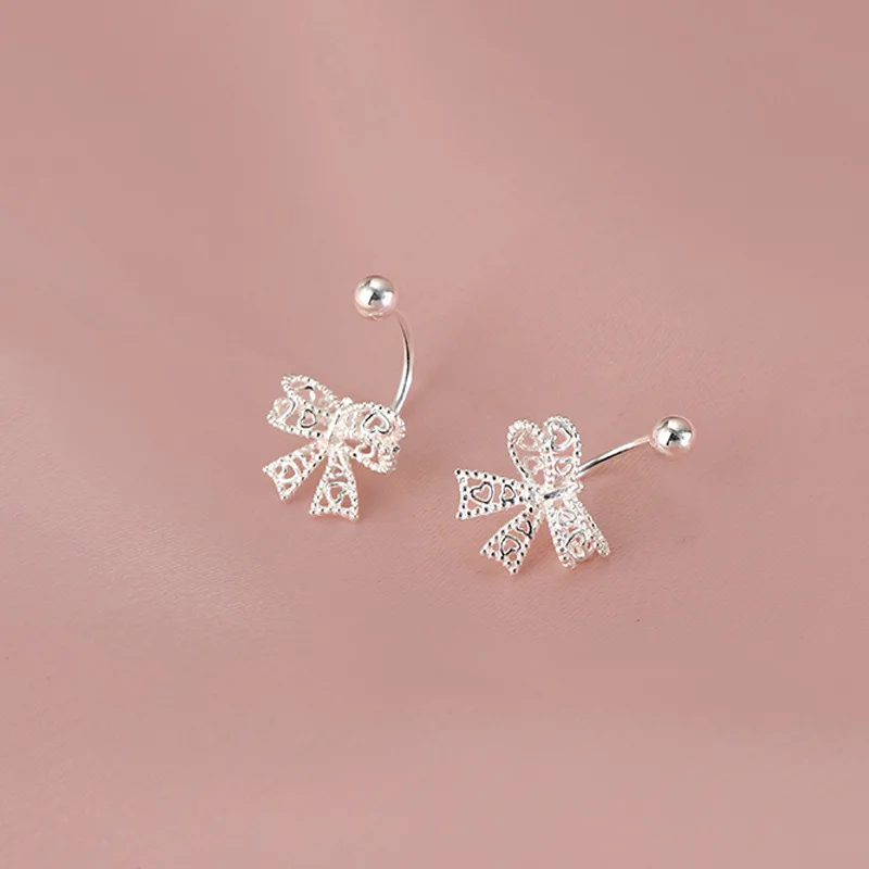 Hollow Bow Screw Buckle Puncture Stud Earrings for Women