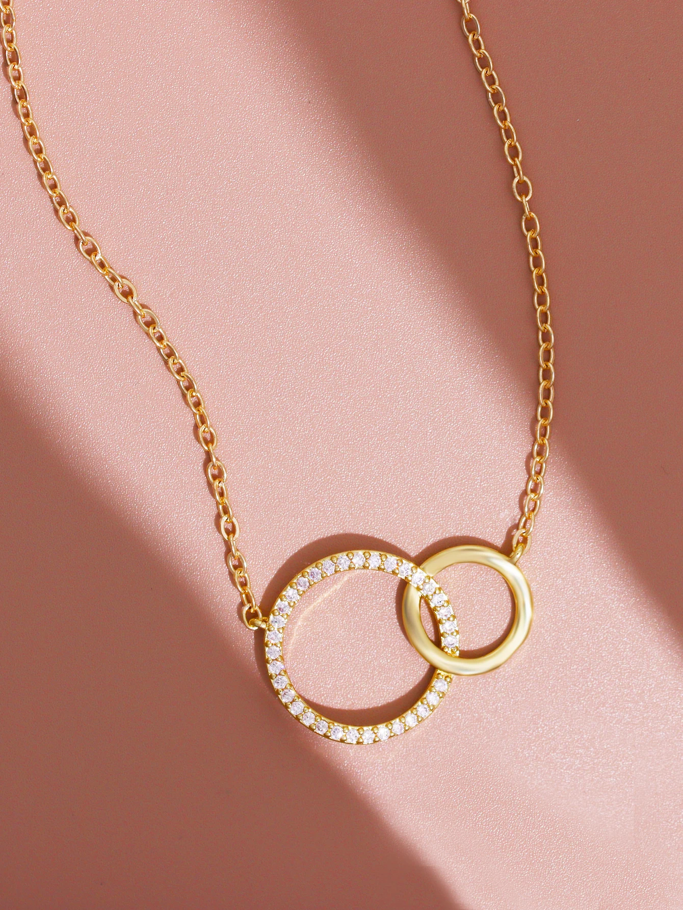 Stainless Steel Dainty Double Circle Pendant Necklaces for Women