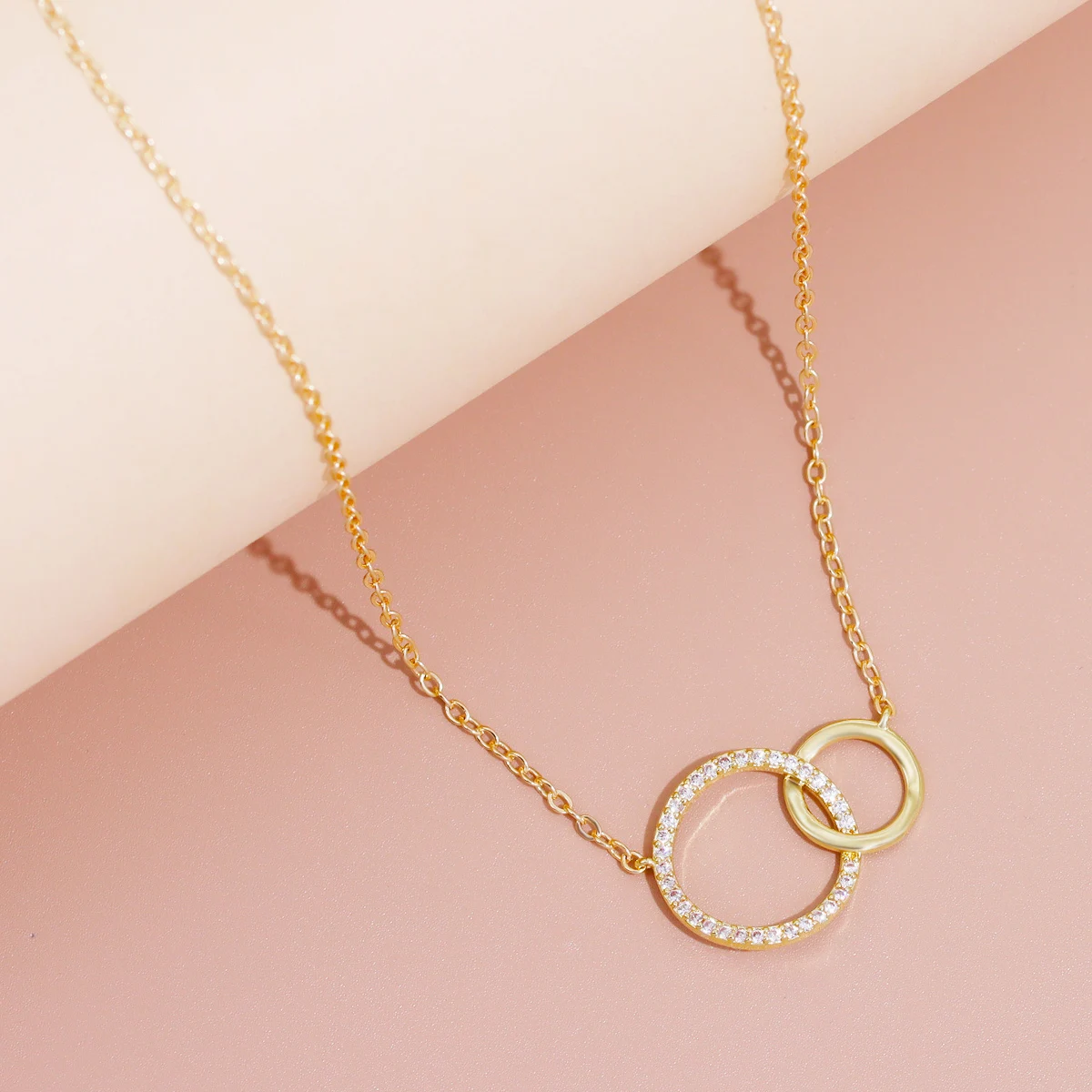 Stainless Steel Dainty Double Circle Pendant Necklaces for Women