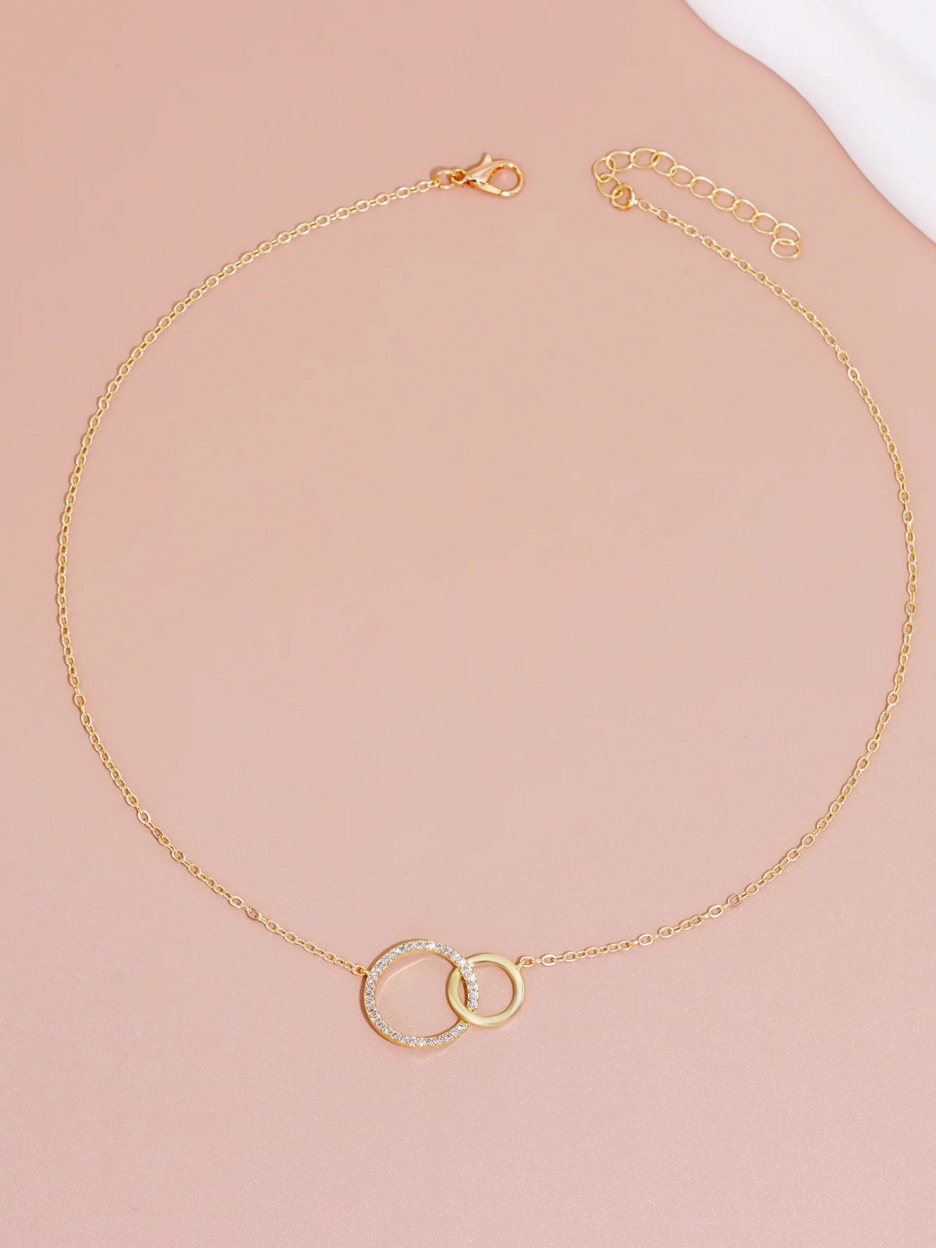 Stainless Steel Dainty Double Circle Pendant Necklaces for Women