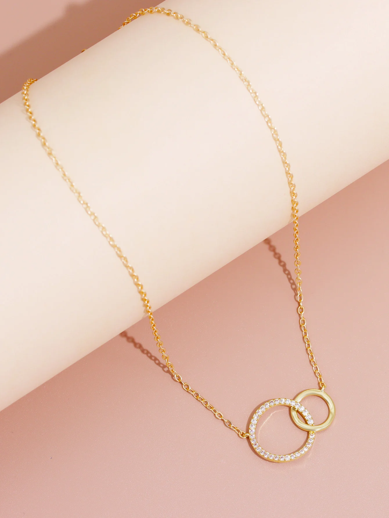 Stainless Steel Dainty Double Circle Pendant Necklaces for Women