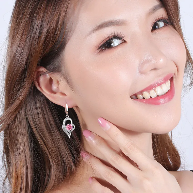 Sterling Silver Blue Pink White Purple Crystal Zircon Earrings