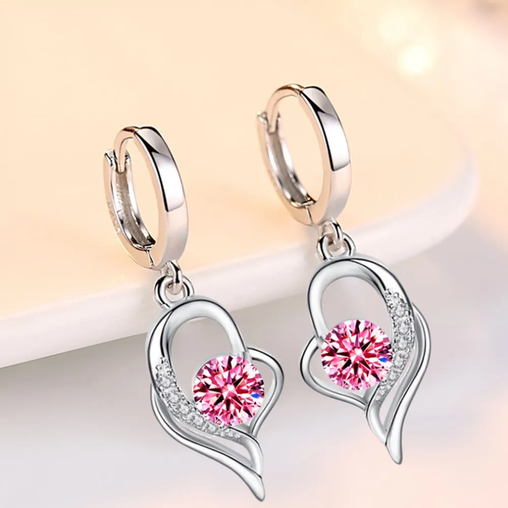 Sterling Silver Blue Pink White Purple Crystal Zircon Earrings