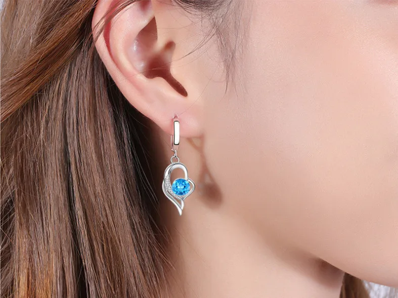 Sterling Silver Blue Pink White Purple Crystal Zircon Earrings
