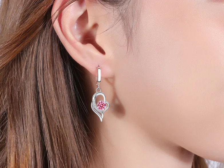 Sterling Silver Blue Pink White Purple Crystal Zircon Earrings