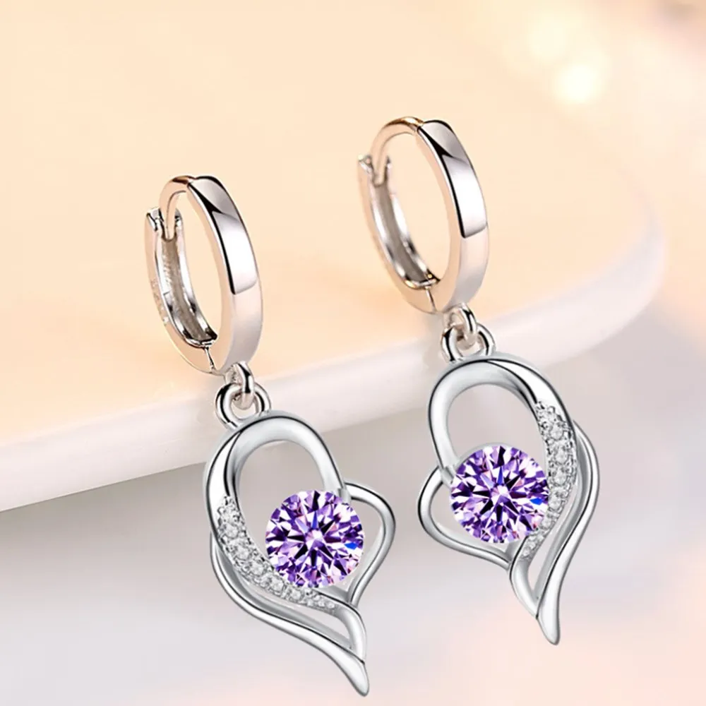 Sterling Silver Blue Pink White Purple Crystal Zircon Earrings
