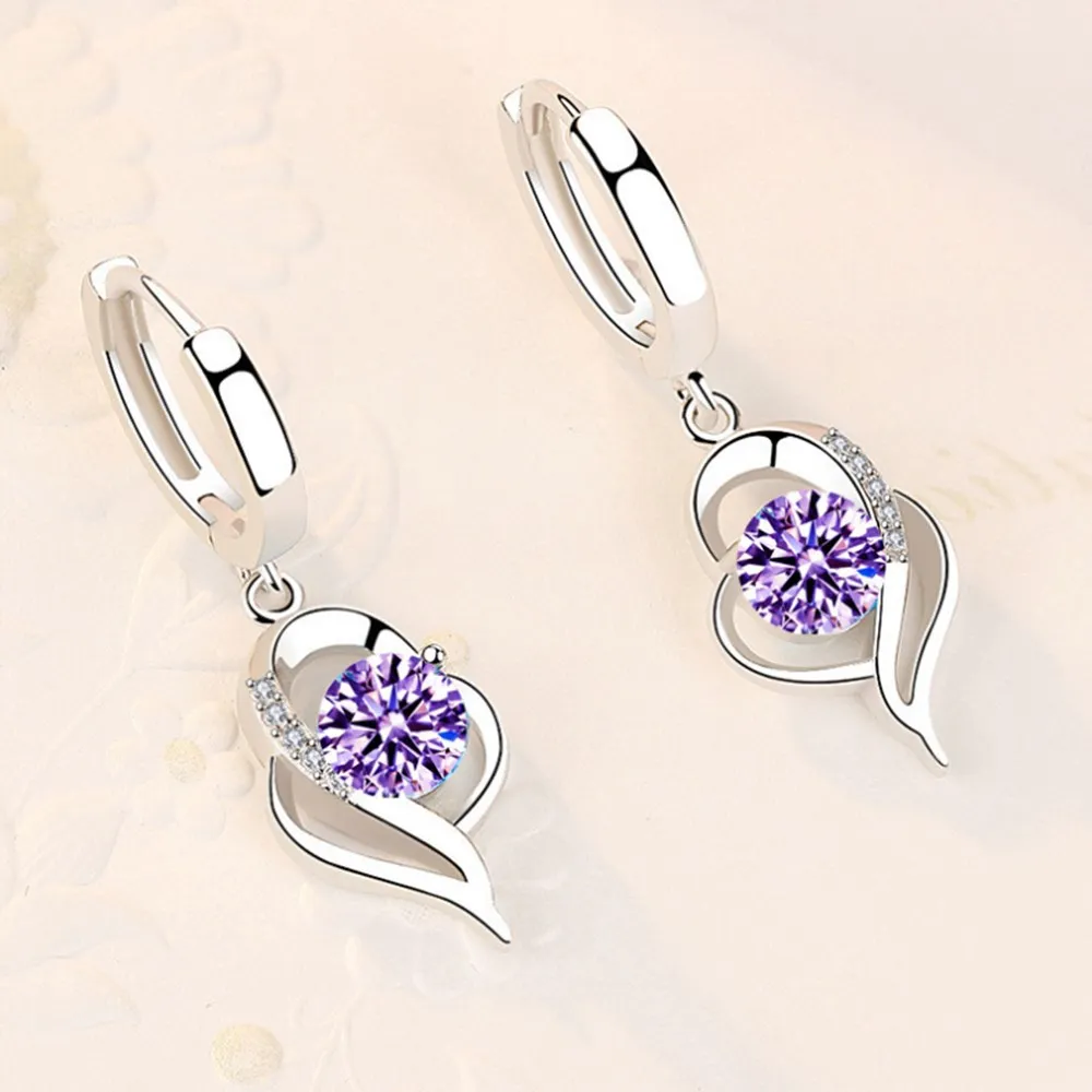 Sterling Silver Blue Pink White Purple Crystal Zircon Earrings