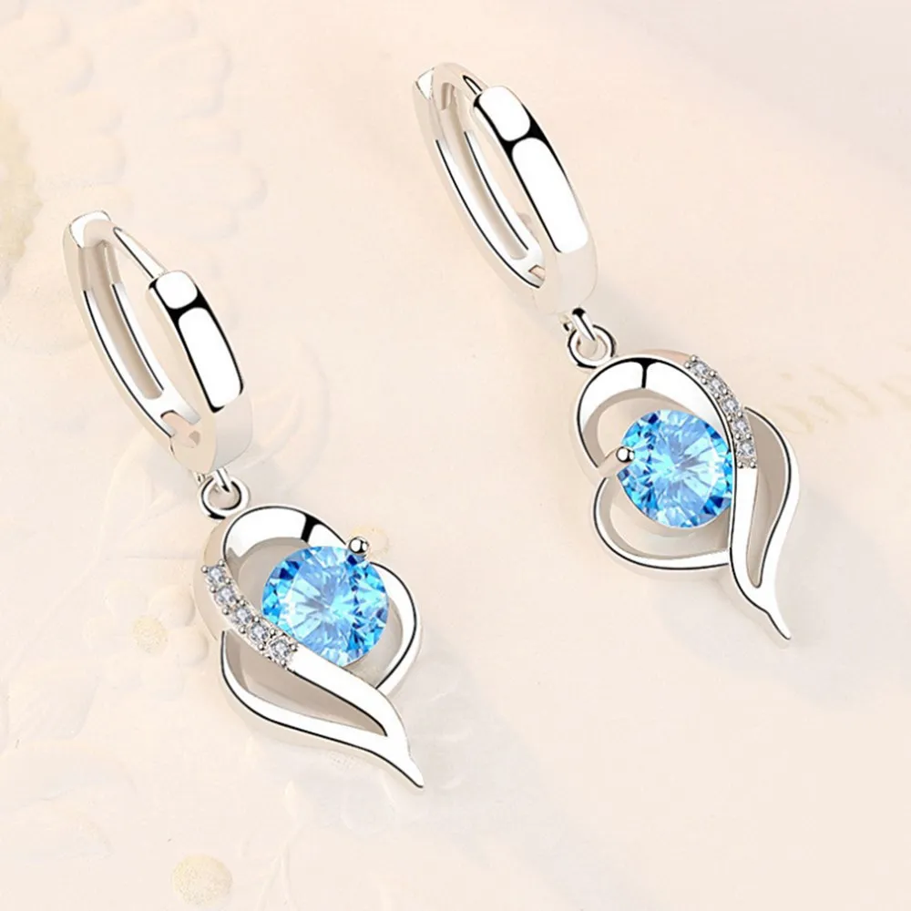 Sterling Silver Blue Pink White Purple Crystal Zircon Earrings