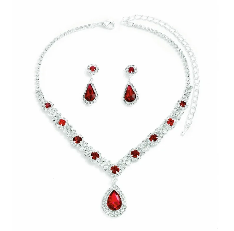 3 pieces crystal droplet necklace earrings set