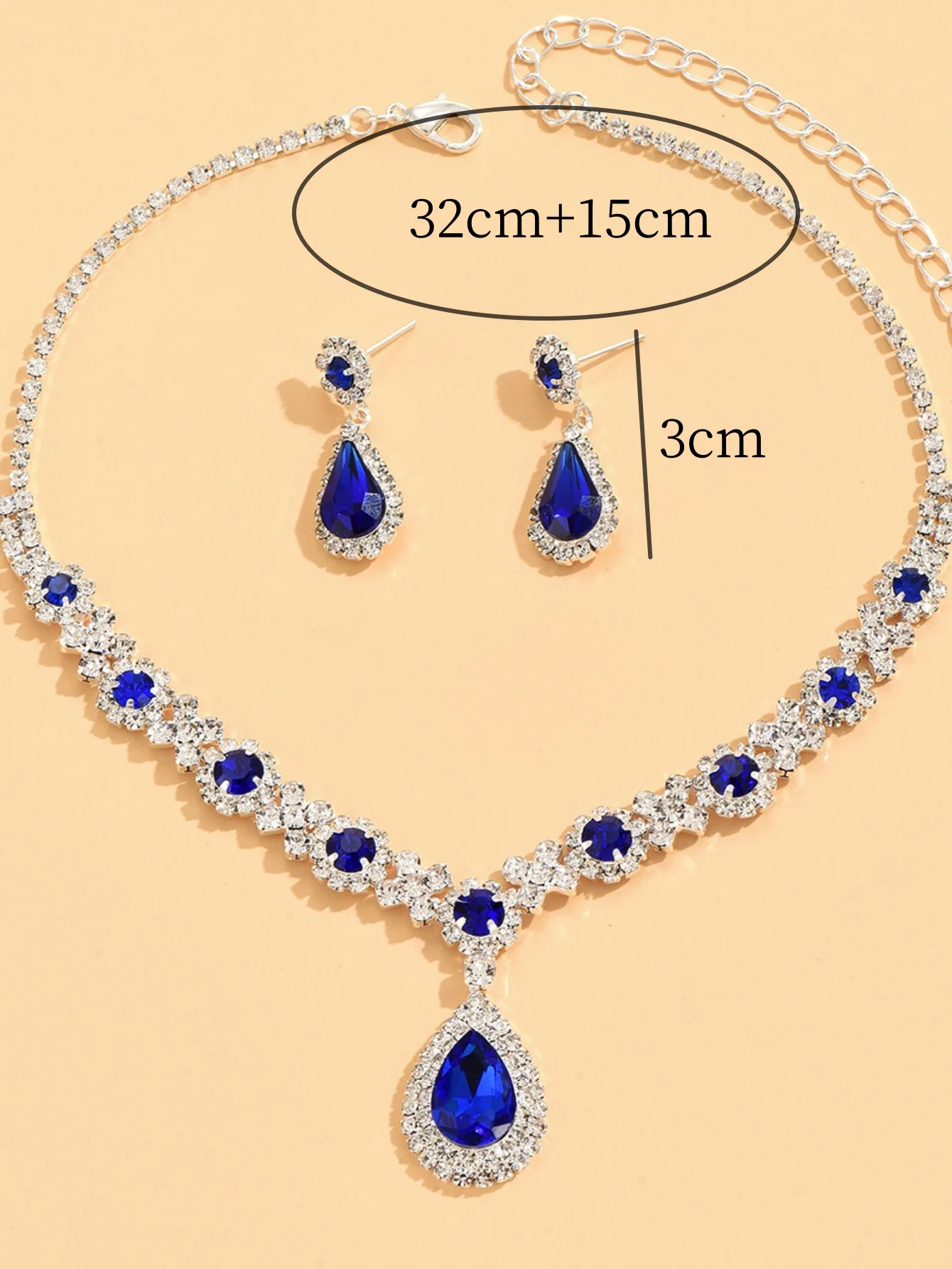 3 pieces crystal droplet necklace earrings set