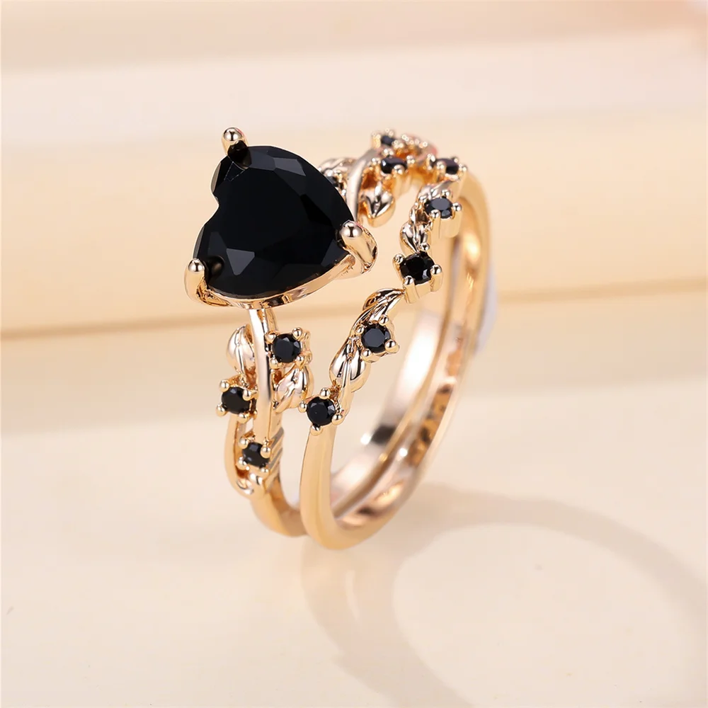 Royal Blue Green Black Red Stone Heart Ring Sets For Women Royal Blue Green Black Red Stone Heart Ring Sets For Women