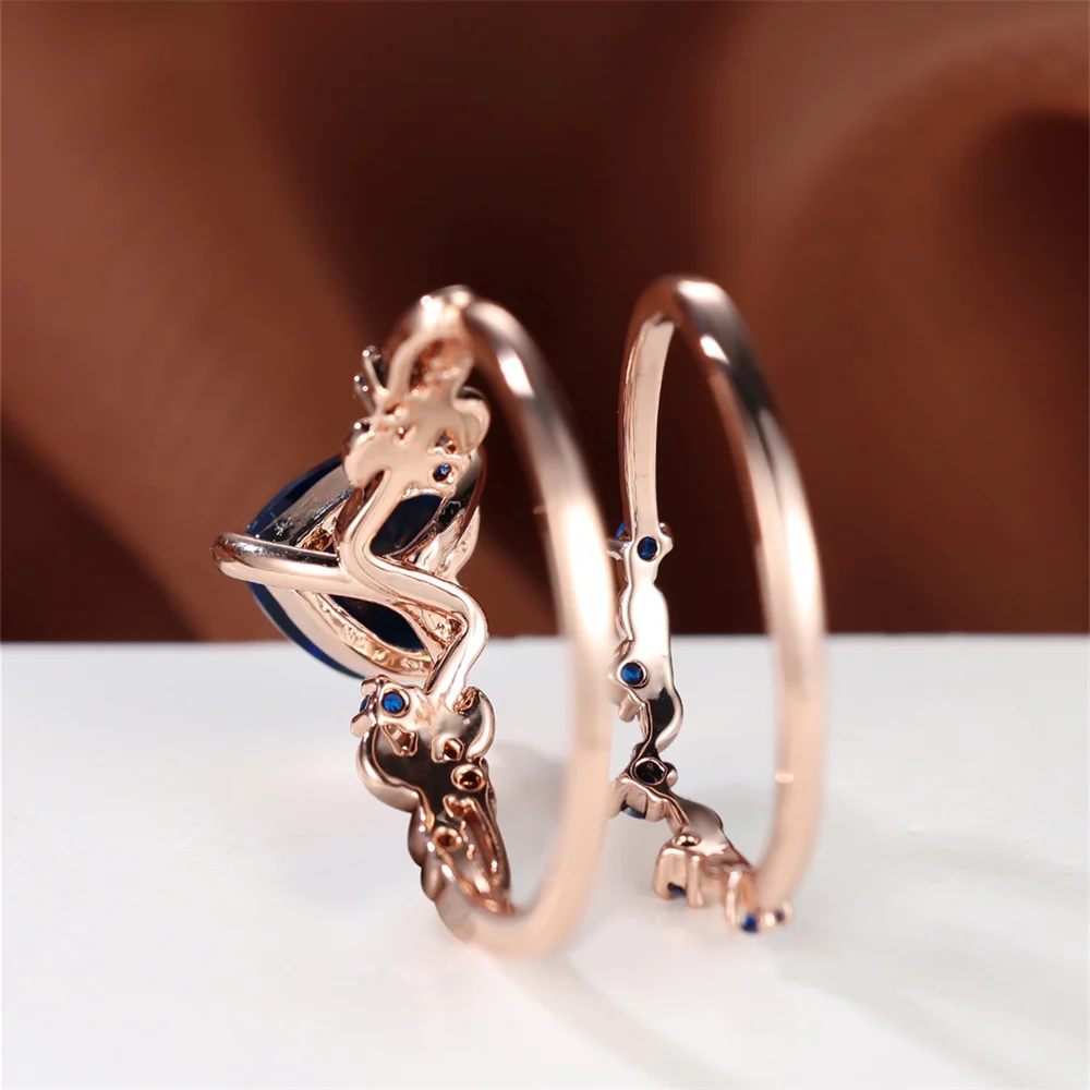 Royal Blue Green Black Red Stone Heart Ring Sets For Women Royal Blue Green Black Red Stone Heart Ring Sets For Women