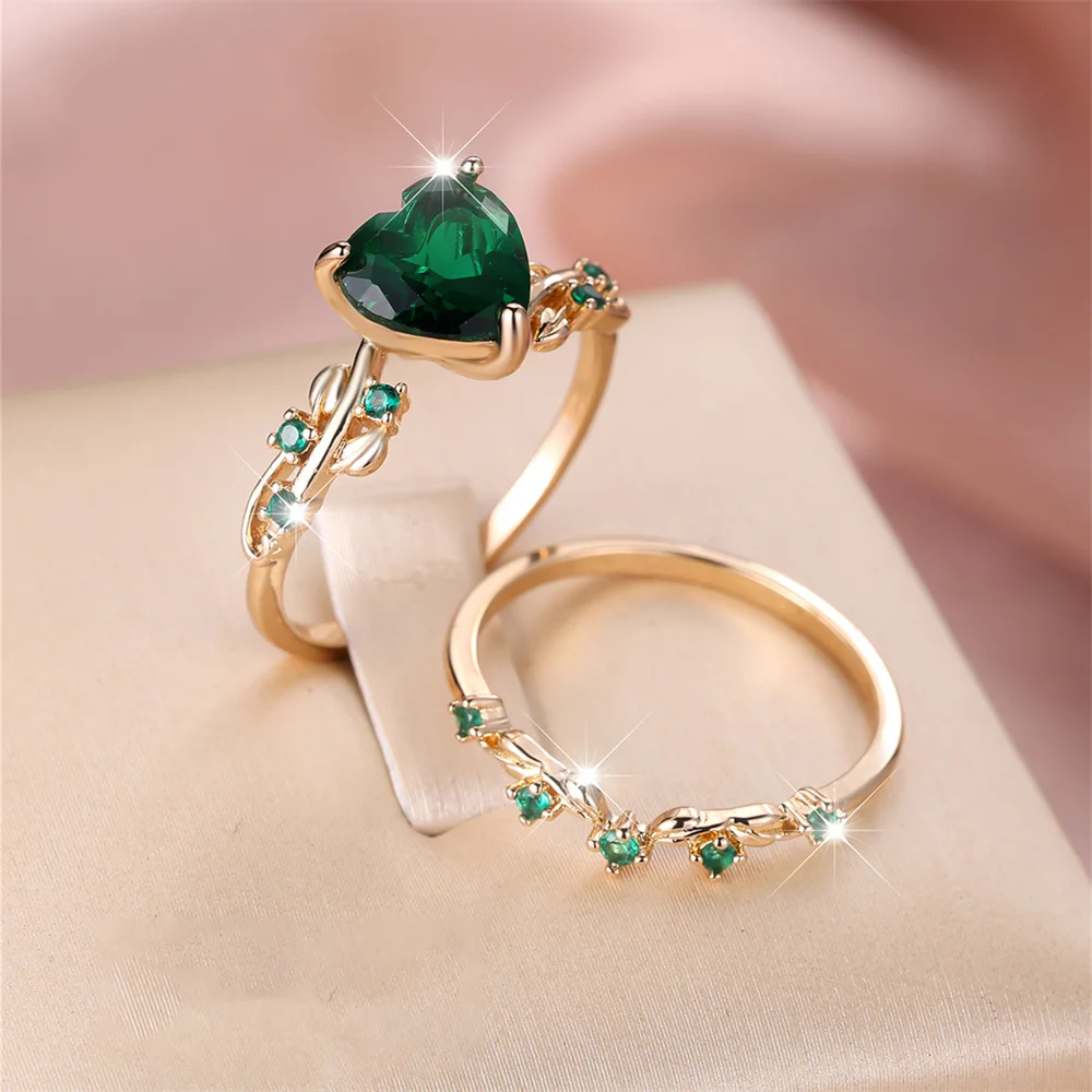 Royal Blue Green Black Red Stone Heart Ring Sets For Women Royal Blue Green Black Red Stone Heart Ring Sets For Women