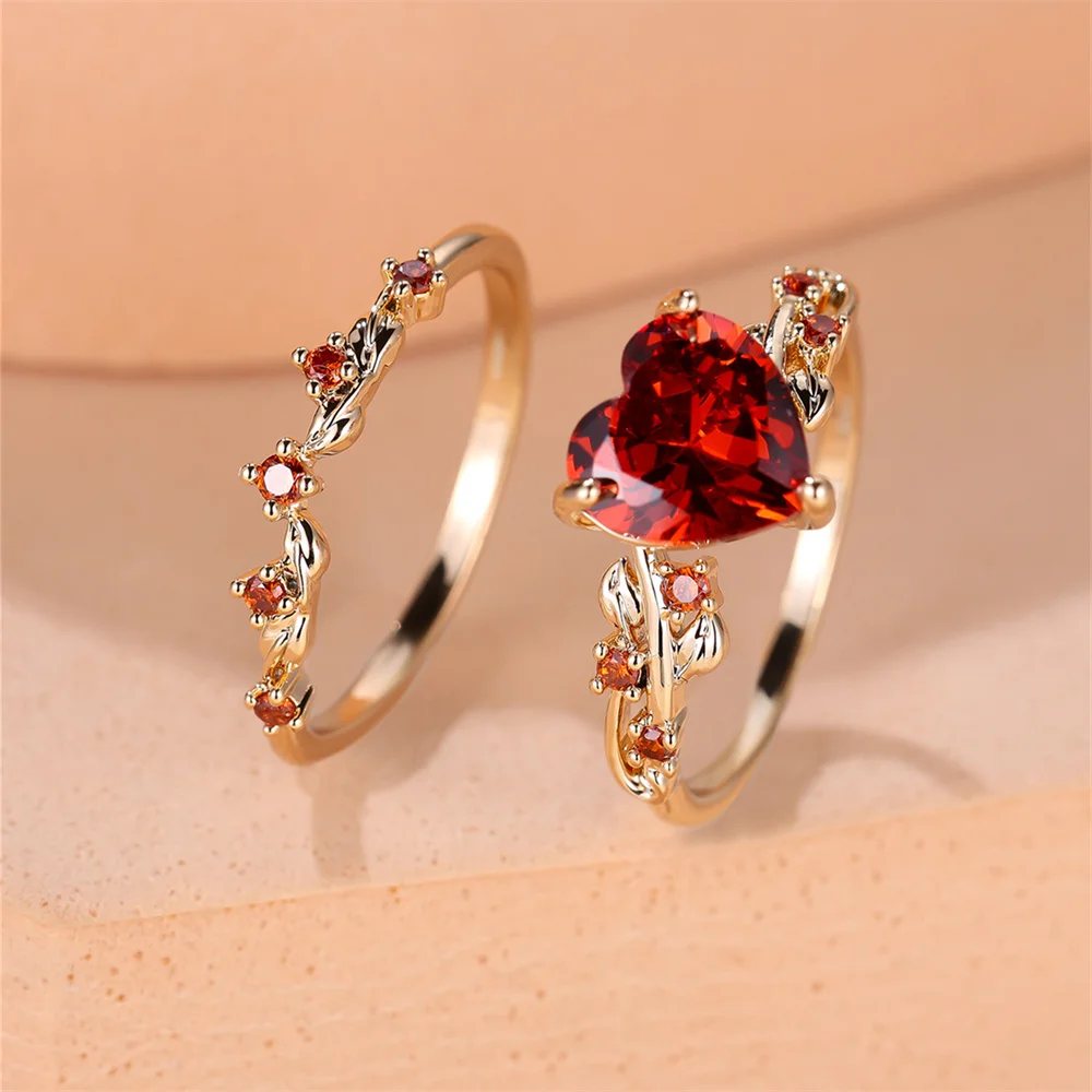 Royal Blue Green Black Red Stone Heart Ring Sets For Women Royal Blue Green Black Red Stone Heart Ring Sets For Women