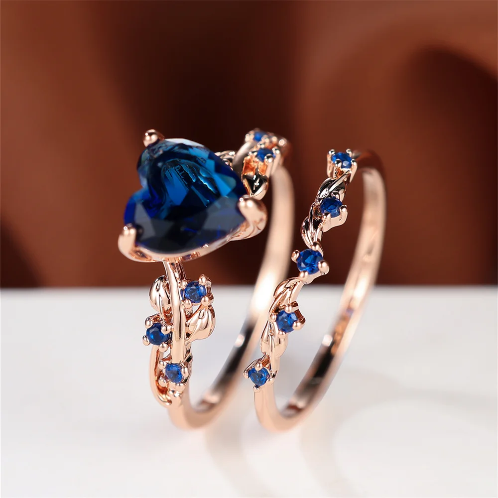 Royal Blue Green Black Red Stone Heart Ring Sets For Women Royal Blue Green Black Red Stone Heart Ring Sets For Women