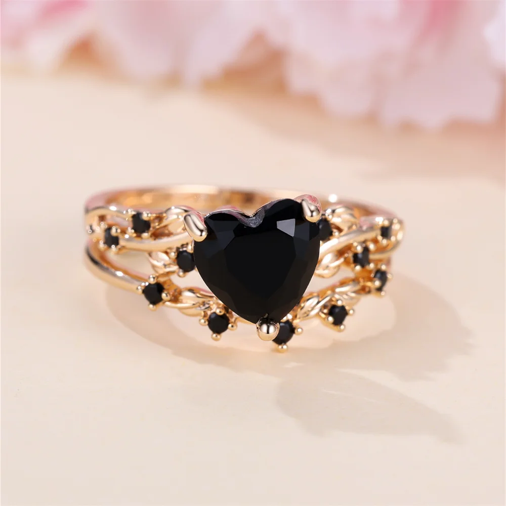 Royal Blue Green Black Red Stone Heart Ring Sets For Women Royal Blue Green Black Red Stone Heart Ring Sets For Women