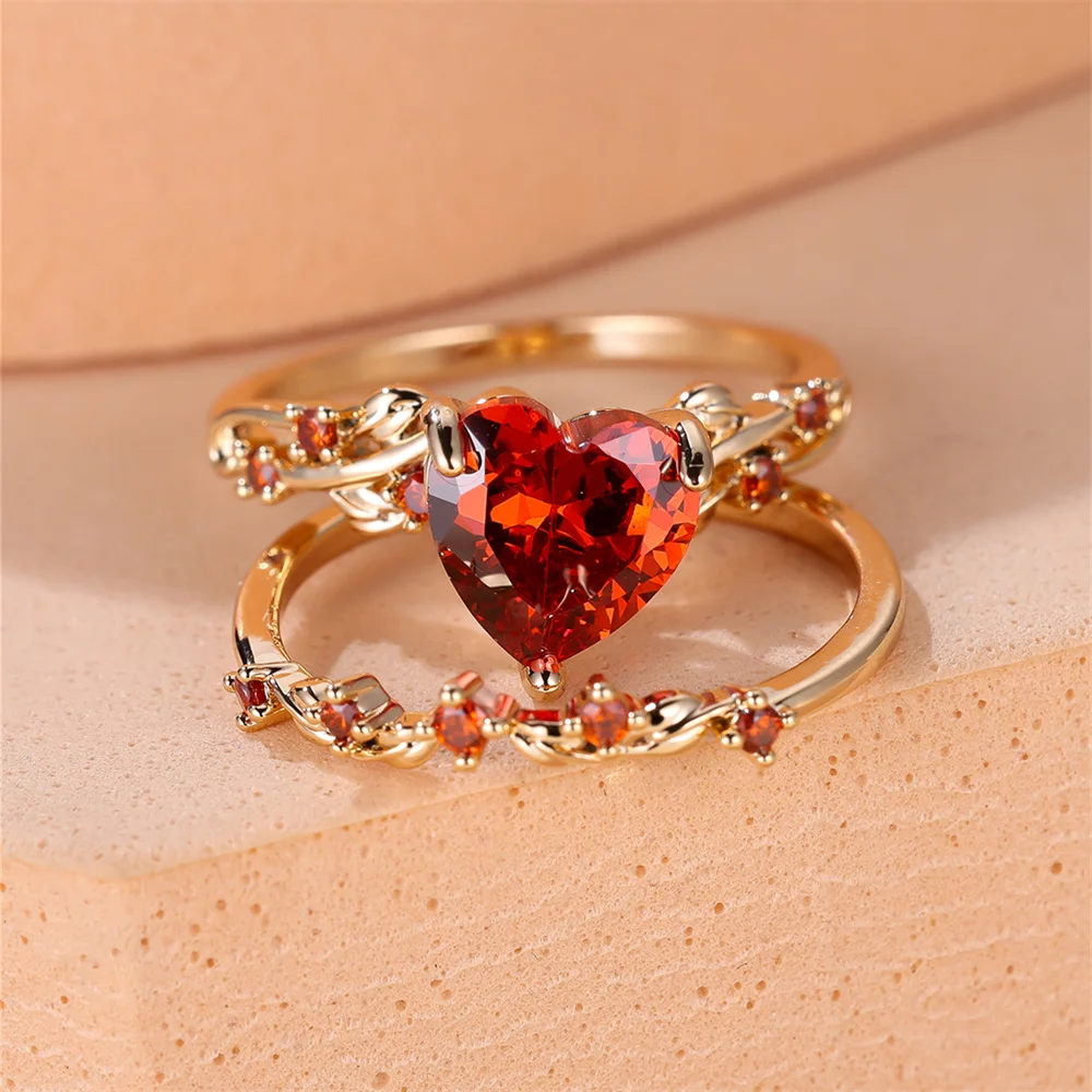 Royal Blue Green Black Red Stone Heart Ring Sets For Women Royal Blue Green Black Red Stone Heart Ring Sets For Women