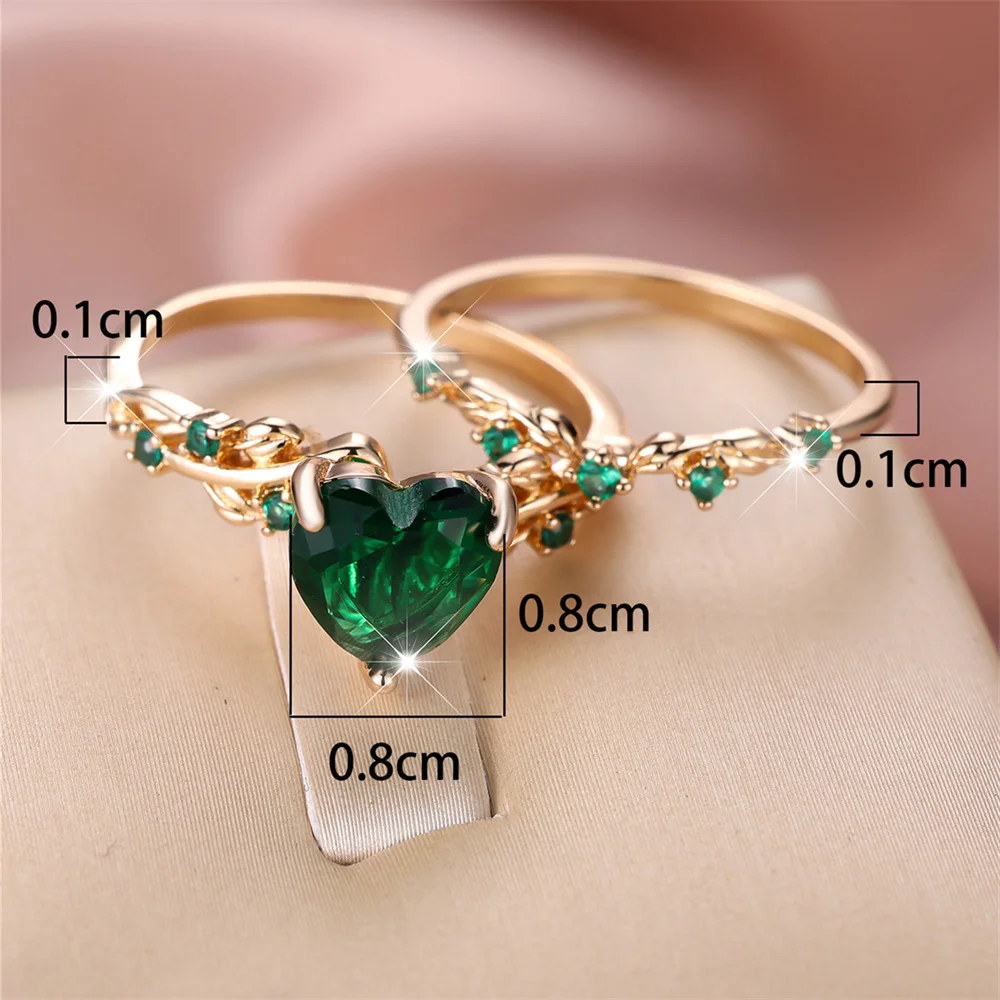 Royal Blue Green Black Red Stone Heart Ring Sets For Women Royal Blue Green Black Red Stone Heart Ring Sets For Women