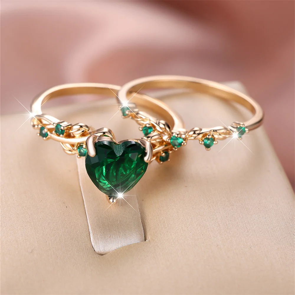 Royal Blue Green Black Red Stone Heart Ring Sets For Women Royal Blue Green Black Red Stone Heart Ring Sets For Women