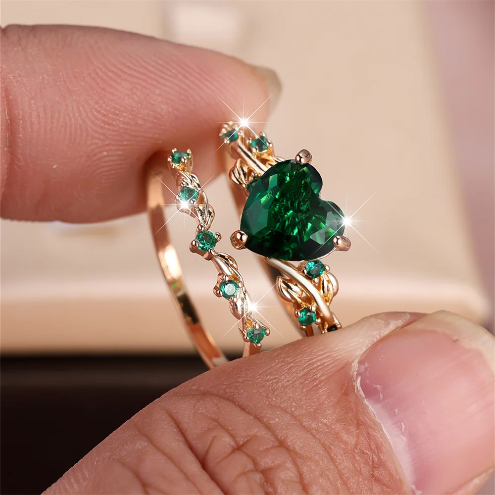 Royal Blue Green Black Red Stone Heart Ring Sets For Women Royal Blue Green Black Red Stone Heart Ring Sets For Women