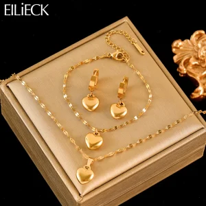 EILIECK Heart Love Necklace Bracelets Earrings Set For Women