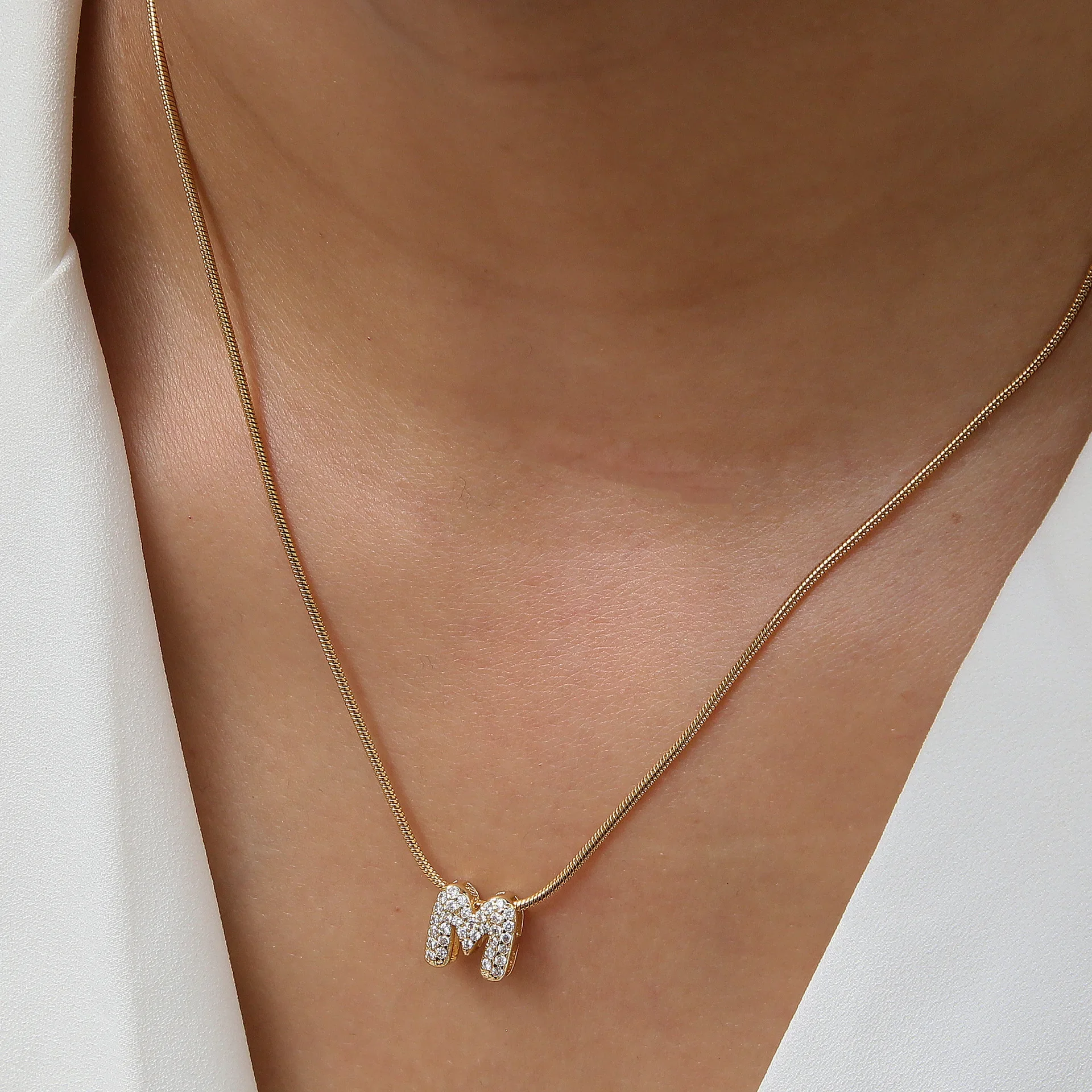 Fashion Tiny CZ Zircon Initial Alphabet Pendant Neckalce