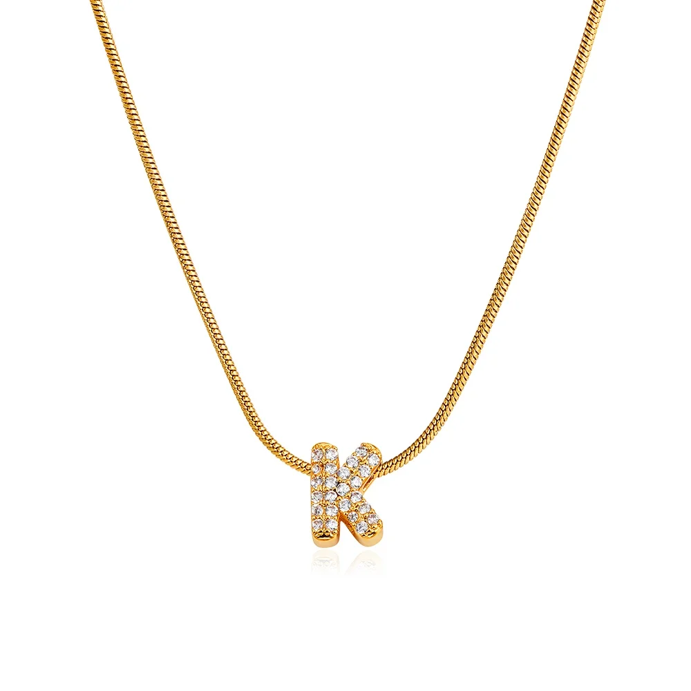 Fashion Tiny CZ Zircon Initial Alphabet Pendant Neckalce