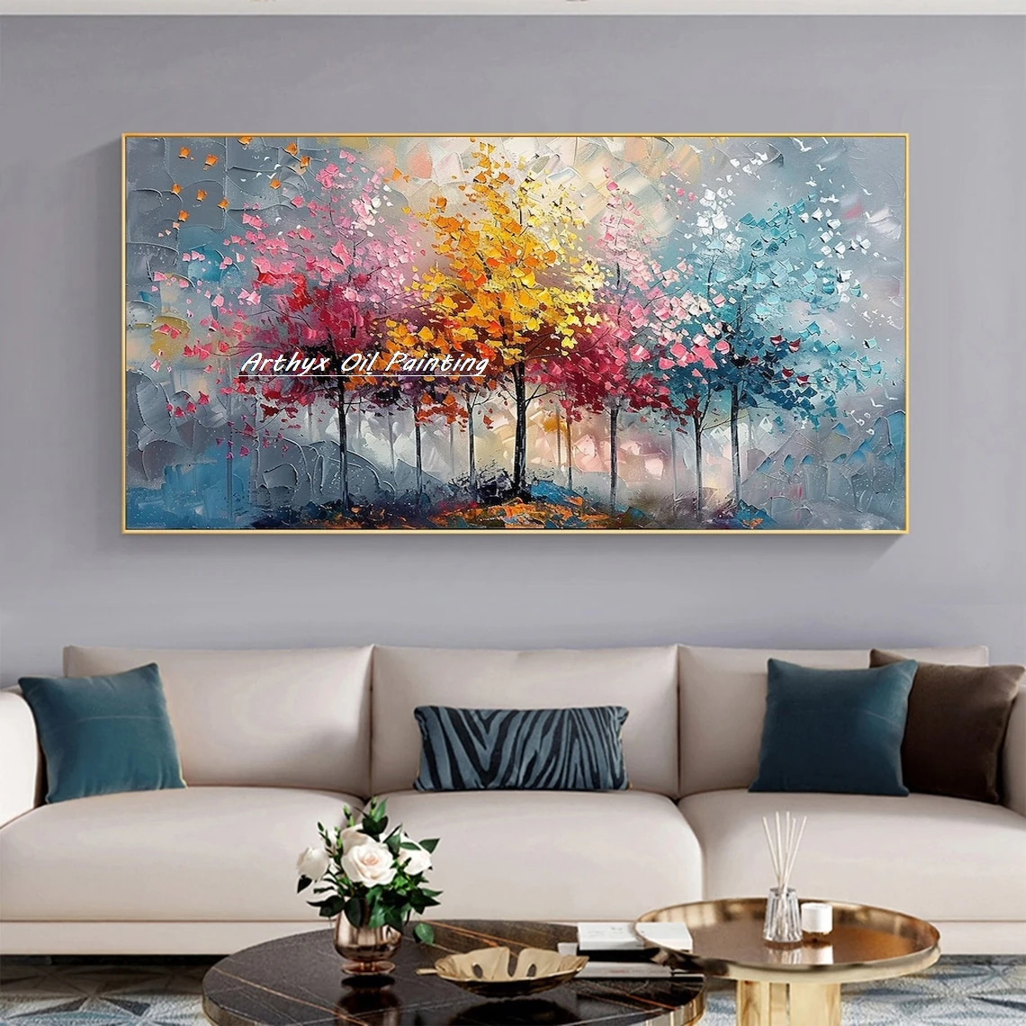 Arthyx Large Handpainted Knife Tree Oil Painting on CanvasHome Decor Arthyx Large Handpainted Knife Tree Oil Painting on CanvasHome Decor