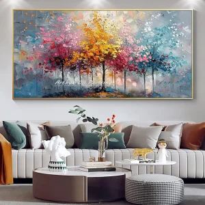 Arthyx Large Handpainted Knife Tree Oil Painting on Canvas Home Decor