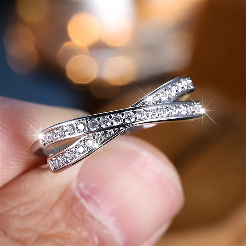 Minimalist Stacking Crossed Wedding Zircon Rings For Women Minimalist Stacking Crossed Wedding Zircon Rings For Women