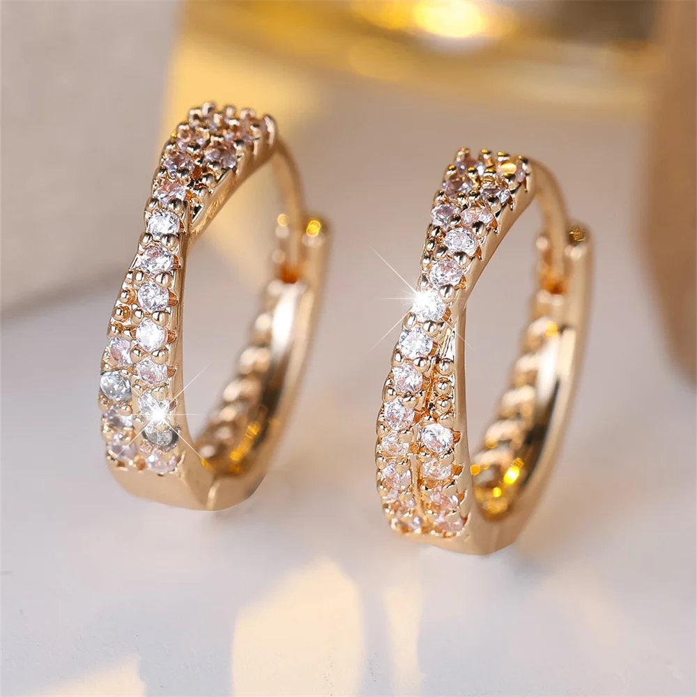 White Zircon Small Stone Crossed Hoop Earrings For Women