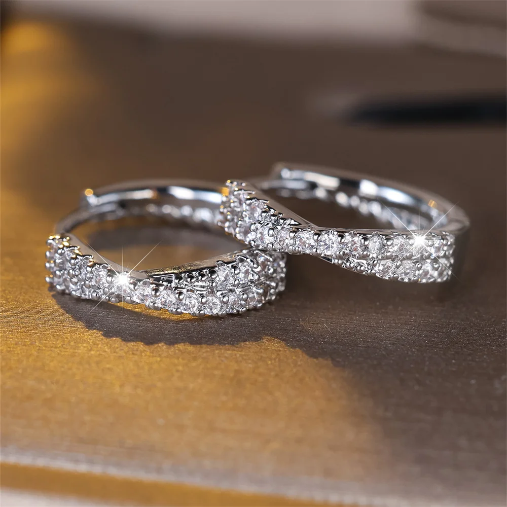 White Zircon Small Stone Crossed Hoop Earrings For Women