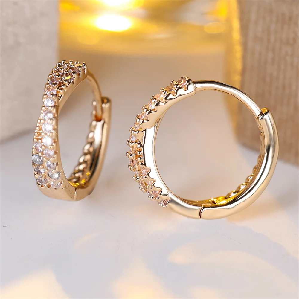 White Zircon Small Stone Crossed Hoop Earrings For Women