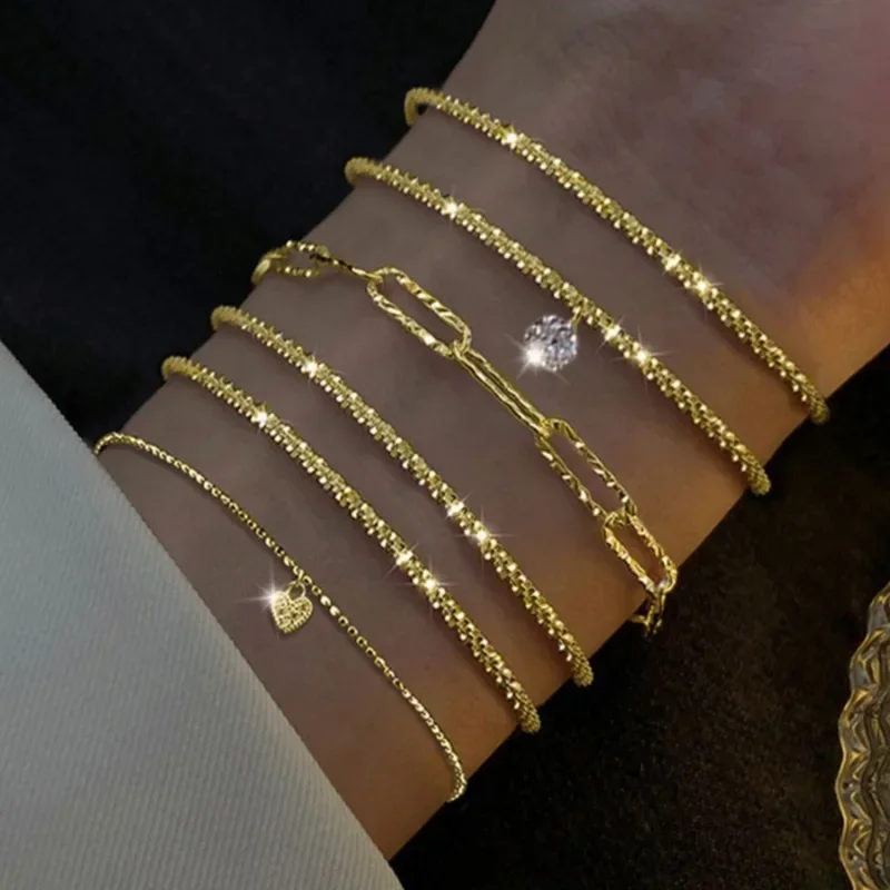 6Pcs Sterling Silver Rhinestone Bracelets for Women