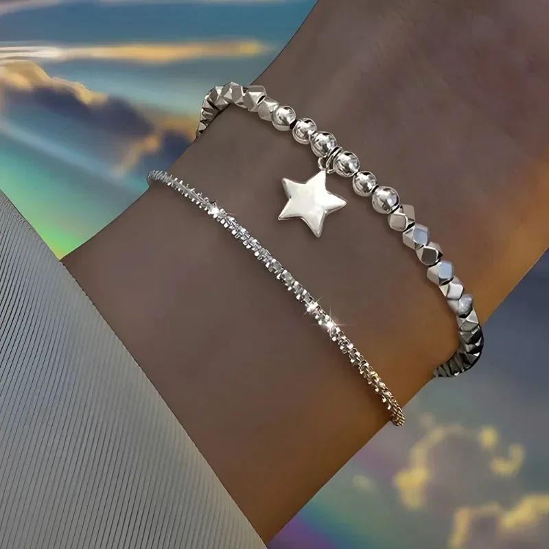 6Pcs Sterling Silver Rhinestone Bracelets for Women