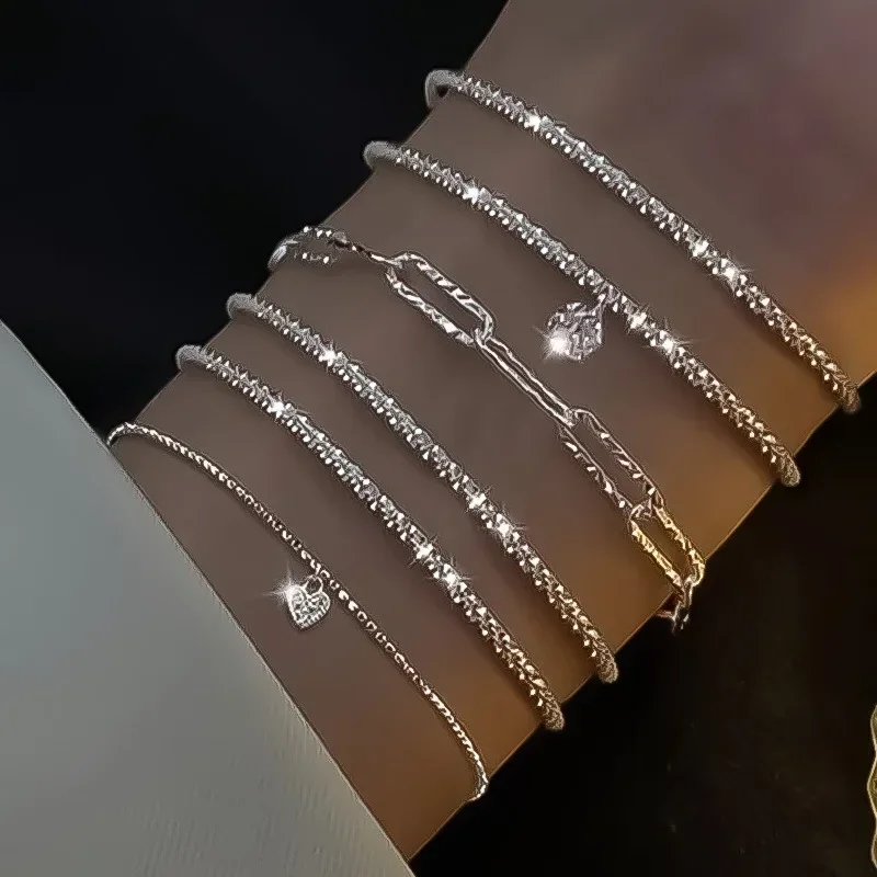 6Pcs Sterling Silver Rhinestone Bracelets for Women