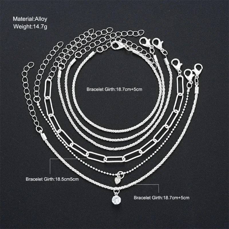 6Pcs Sterling Silver Rhinestone Bracelets for Women