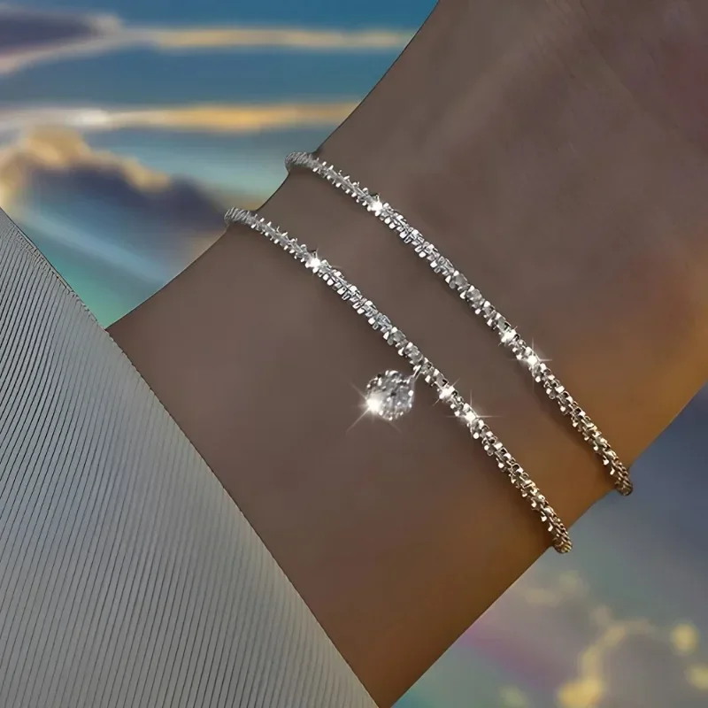6Pcs Sterling Silver Rhinestone Bracelets for Women