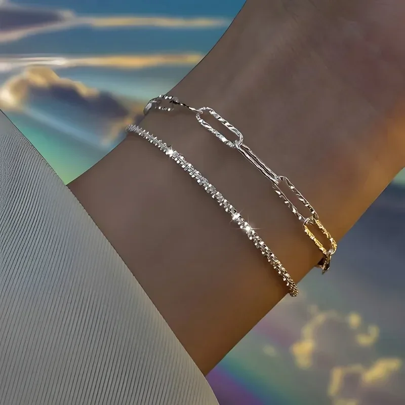 6Pcs Sterling Silver Rhinestone Bracelets for Women