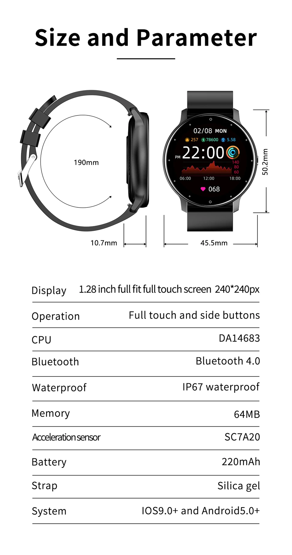 LIGE Full Touch Screen Bluetooth Waterproof Smart Watch